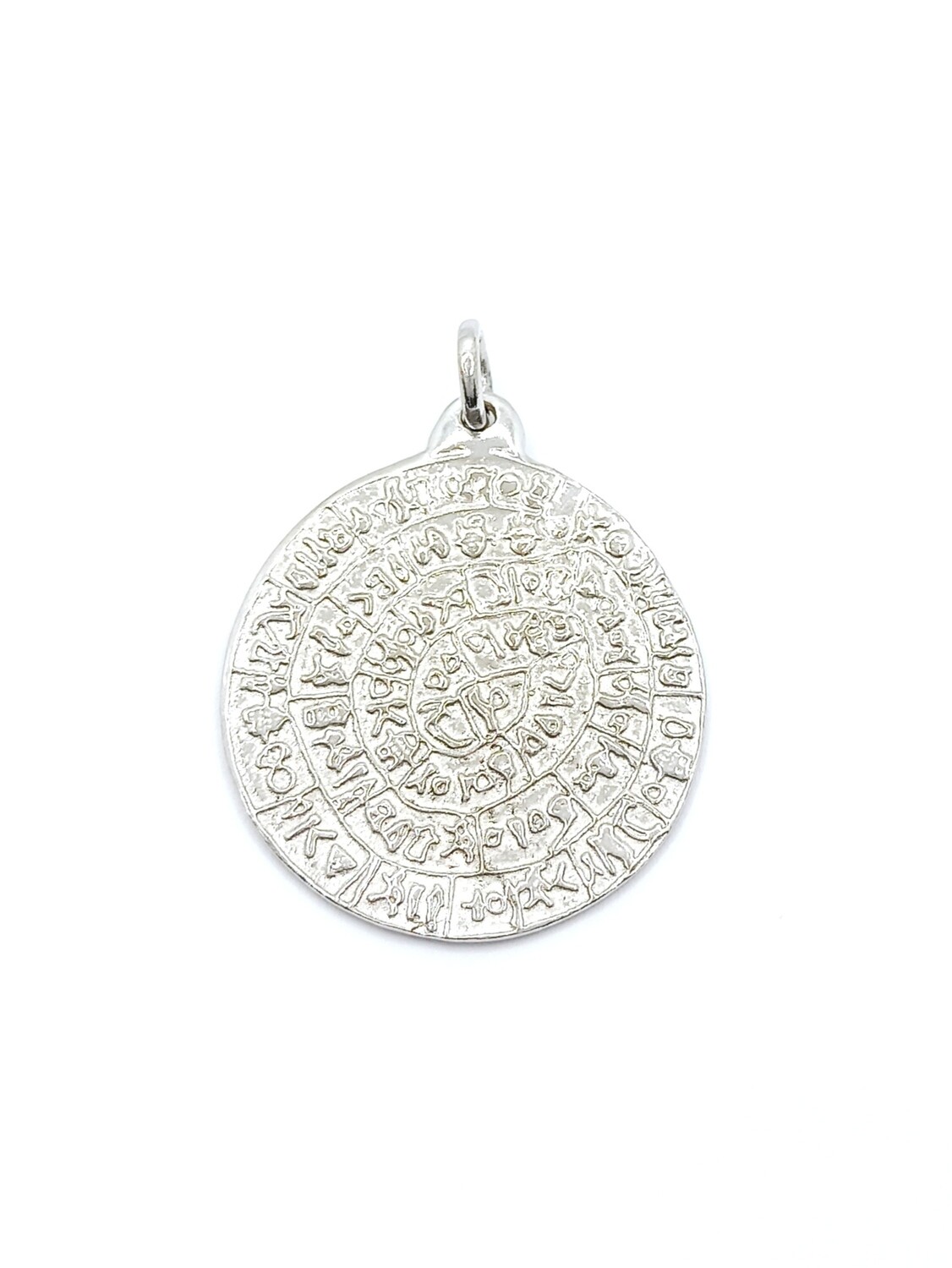 Silver 925 big solid Faistos coin pendant, Size-Weight: 1-Pendant length : 4.2cm-Width : 3.1cm-Weight : 7.7gr.