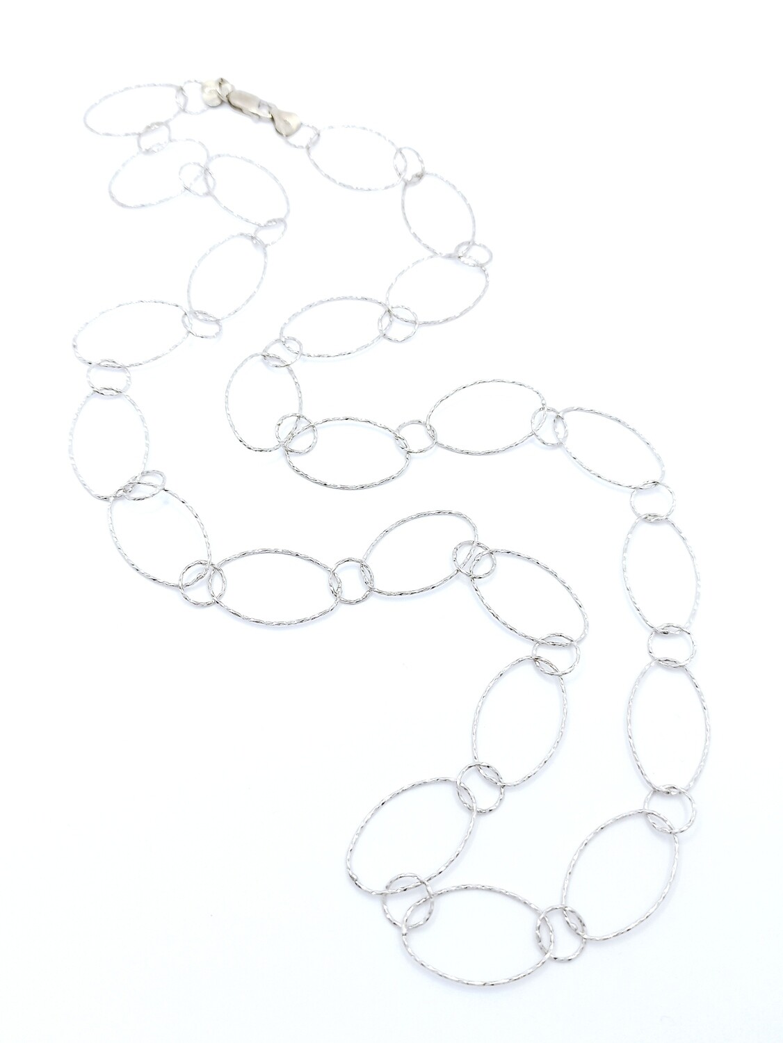 Silver 925 long diamond cut circle necklace