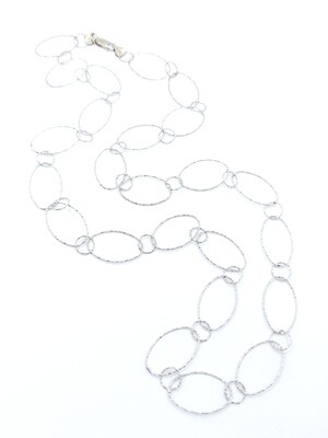 Silver 925 long diamond cut circle necklace