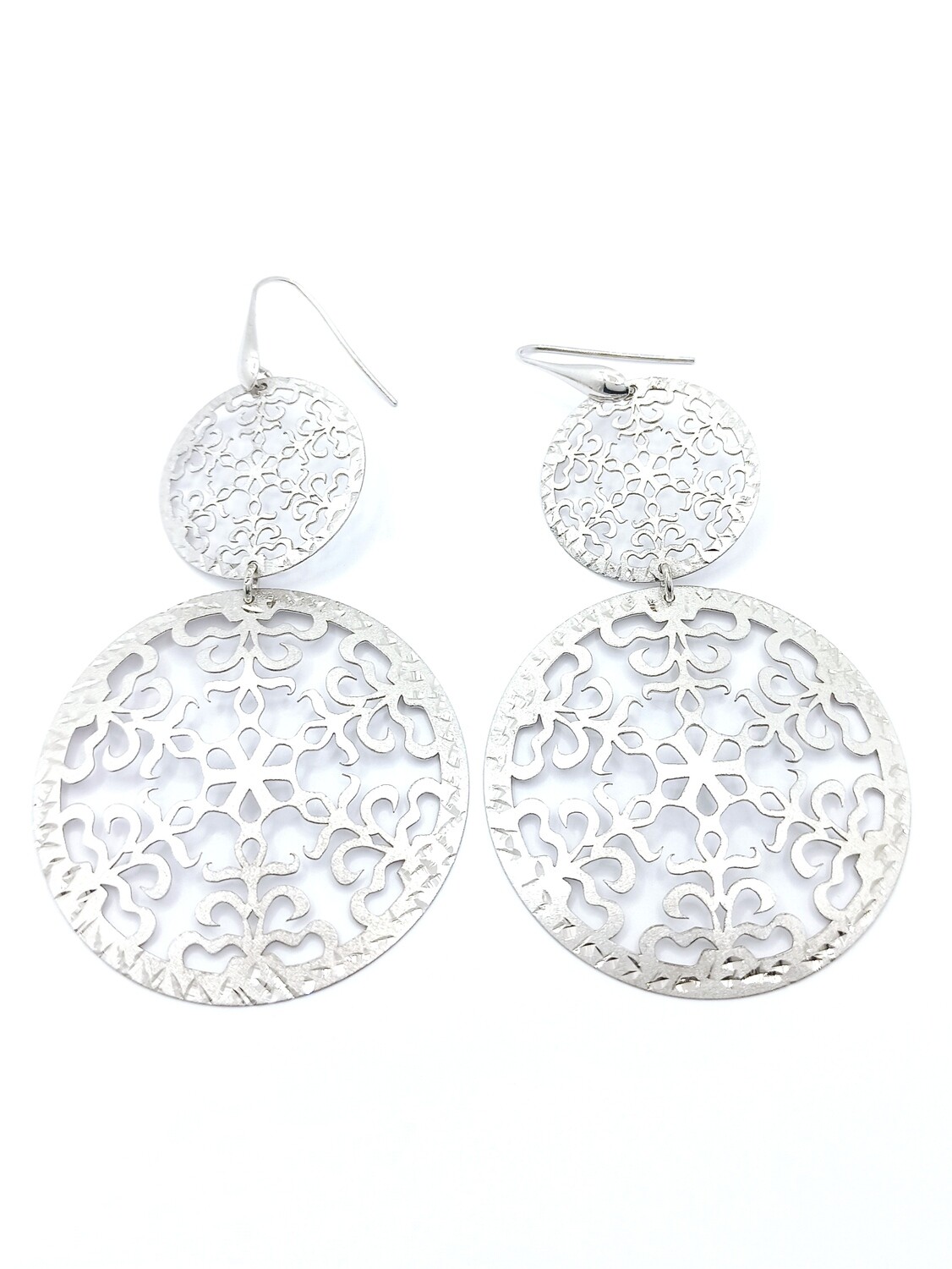 Silver 925 big double circle diamond cut earrings