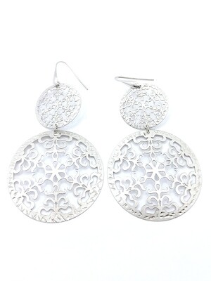 Silver 925 big double circle diamond cut earrings