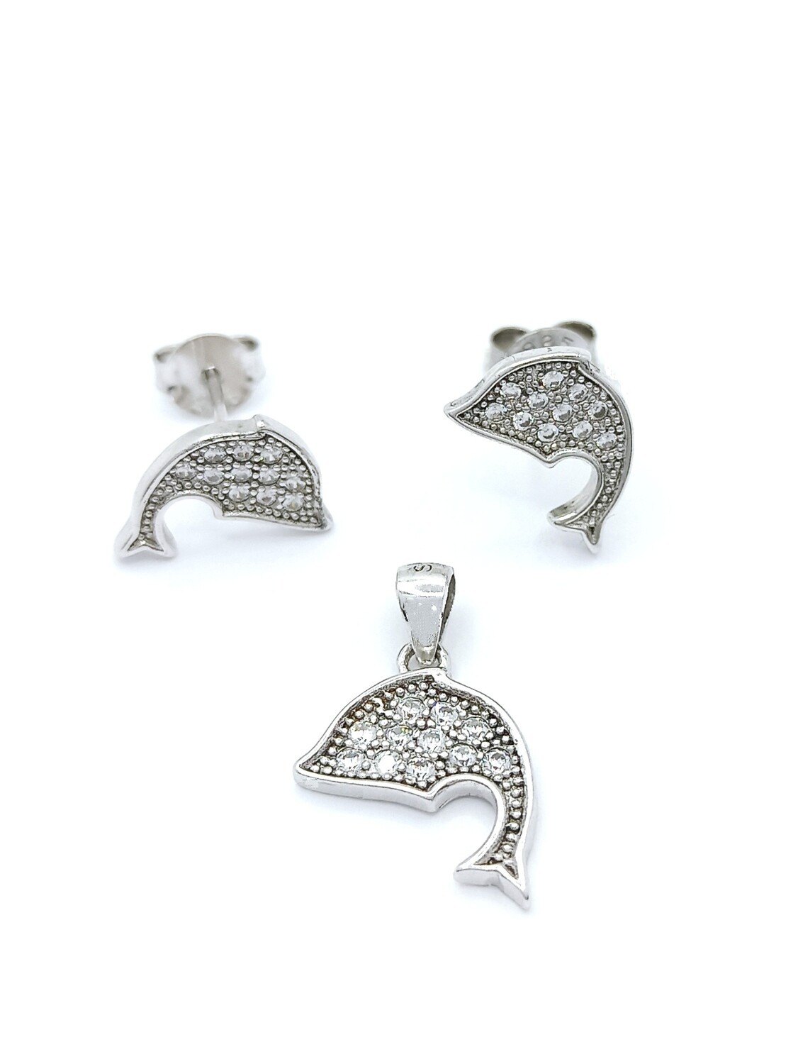 Silver 925 SET dolphin pendant and earrings