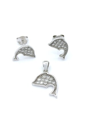 Silver 925 SET dolphin pendant and earrings