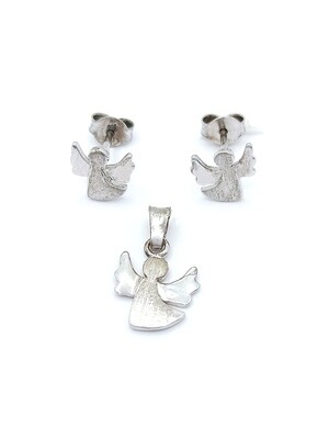 Silver 925 SET sandblasted angel pendant and earrings