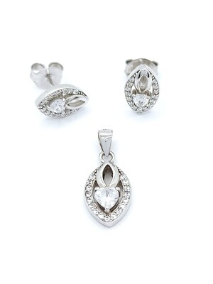 Silver 925 SET rhombus heart design pendant and earrings