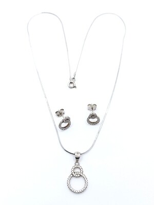 Silver 925 SET round circles necklace and earrings