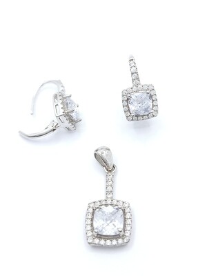 Silver 925 SET square pendant and hoop earrings
