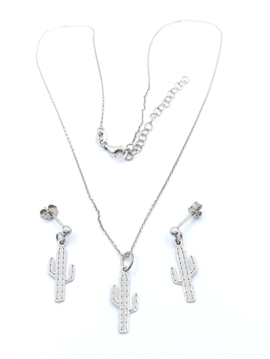 Silver 925 SET cactus tree design necklace and earrings