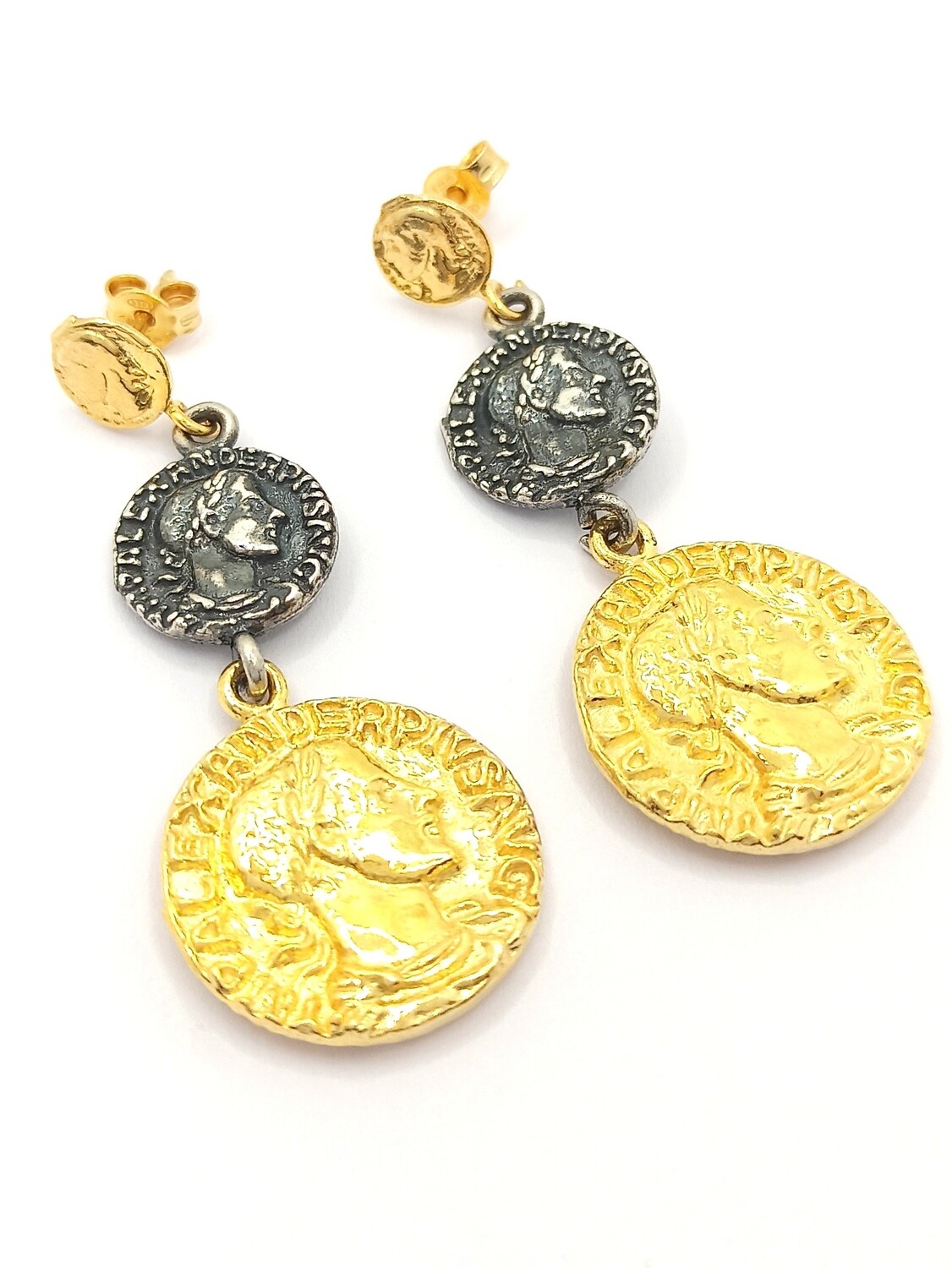Silver 925 big Alexander coin earrings