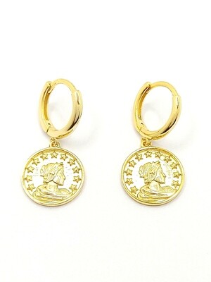 Silver 925 pennie coin gold hoop earrings