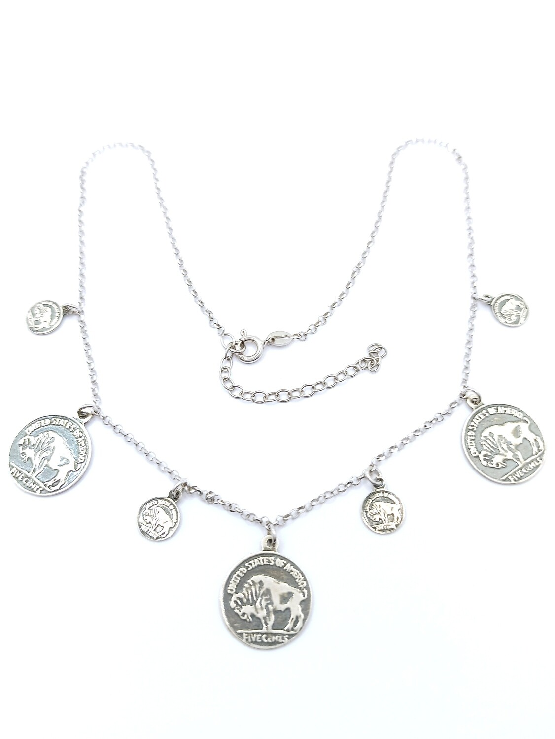 Silver 925 round double side pennie coin design necklace