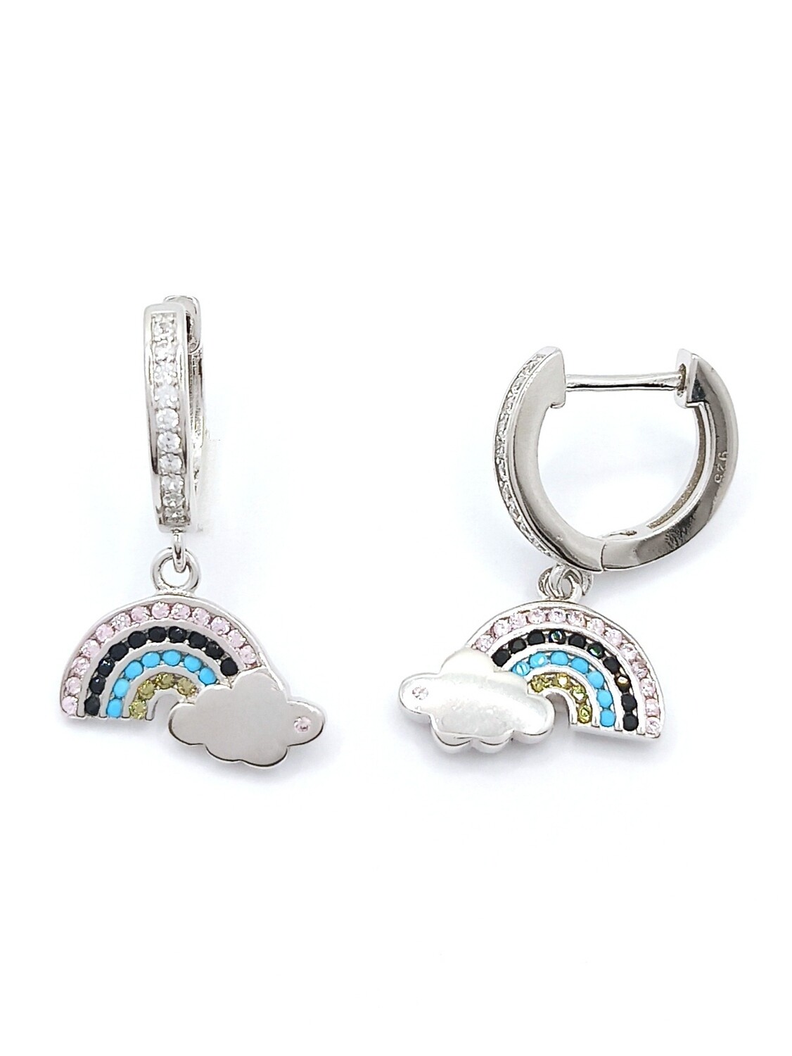 Silver 925 hanging rainbow hoop earrings