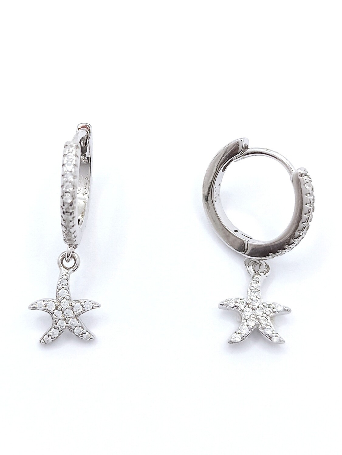 Silver 925 sea star hoop earrings