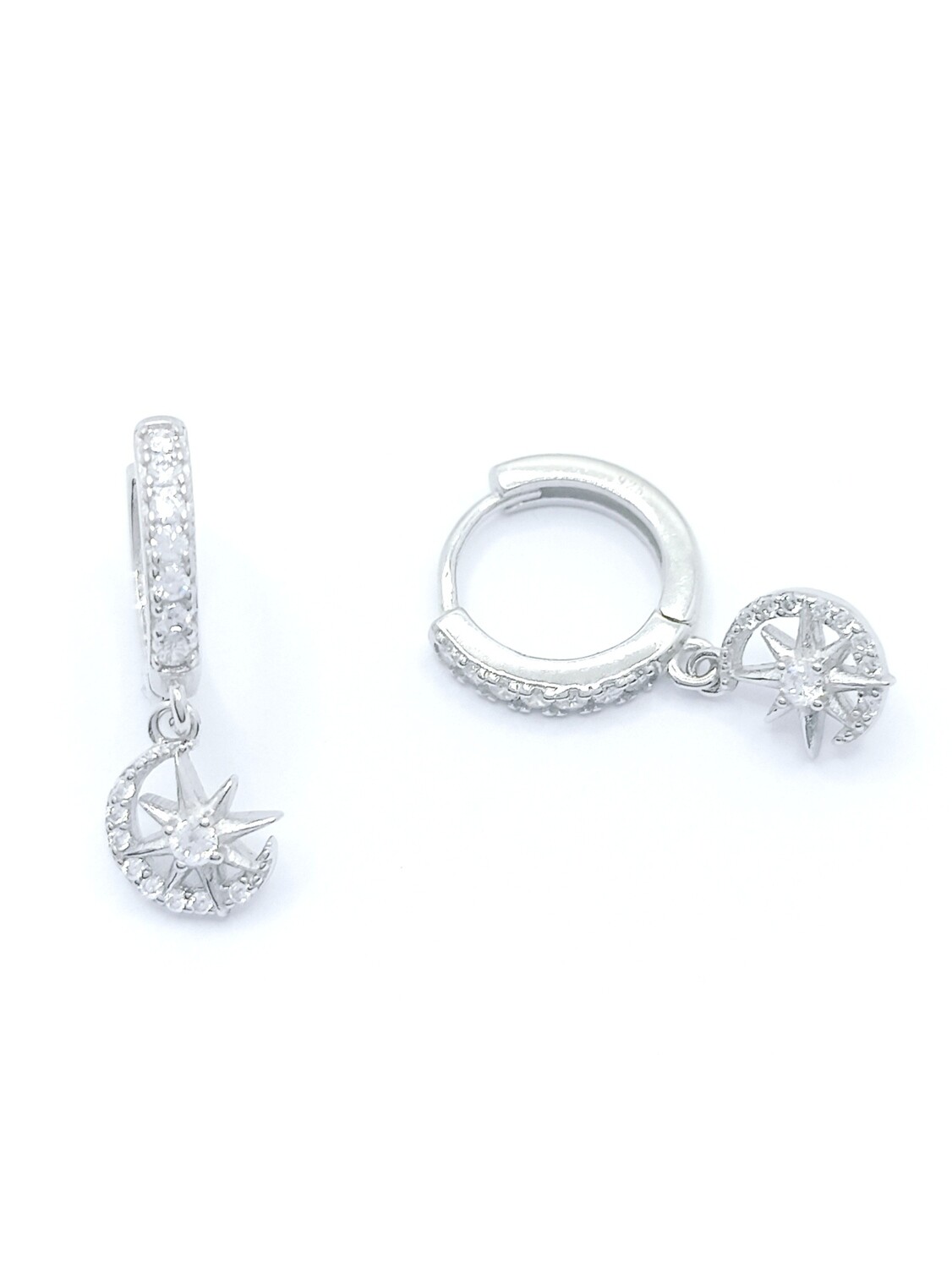 Silver 925 polar star hoop earrings