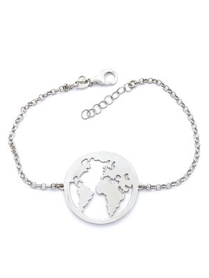 Silver 925 world map hand bracelet  2.5cm
