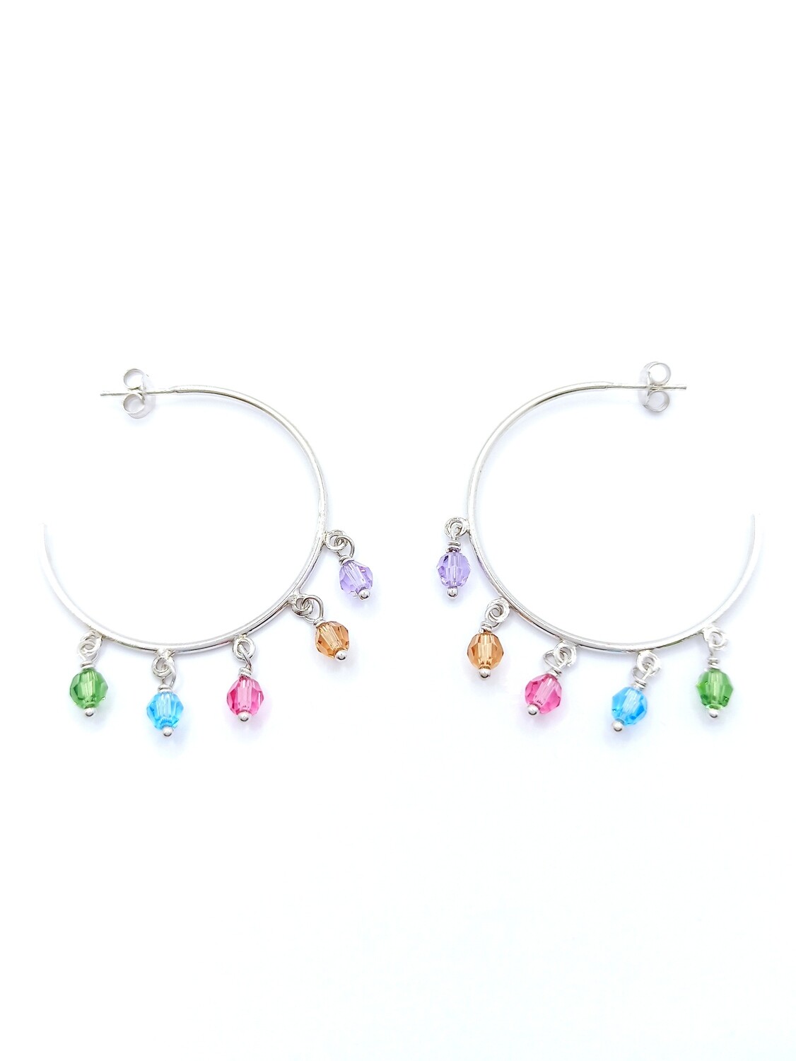 Silver 925 hoop earrings hanging color stone