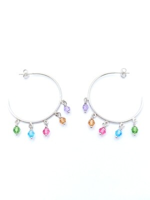 Silver 925 hoop earrings hanging color stone