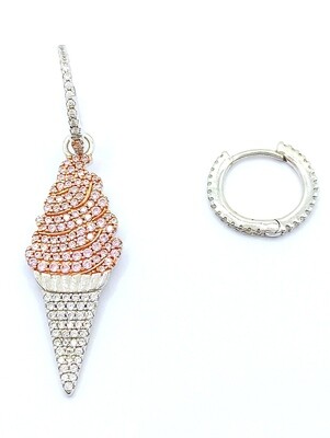 Silver 925 hoop earrings hanging ice cream cone