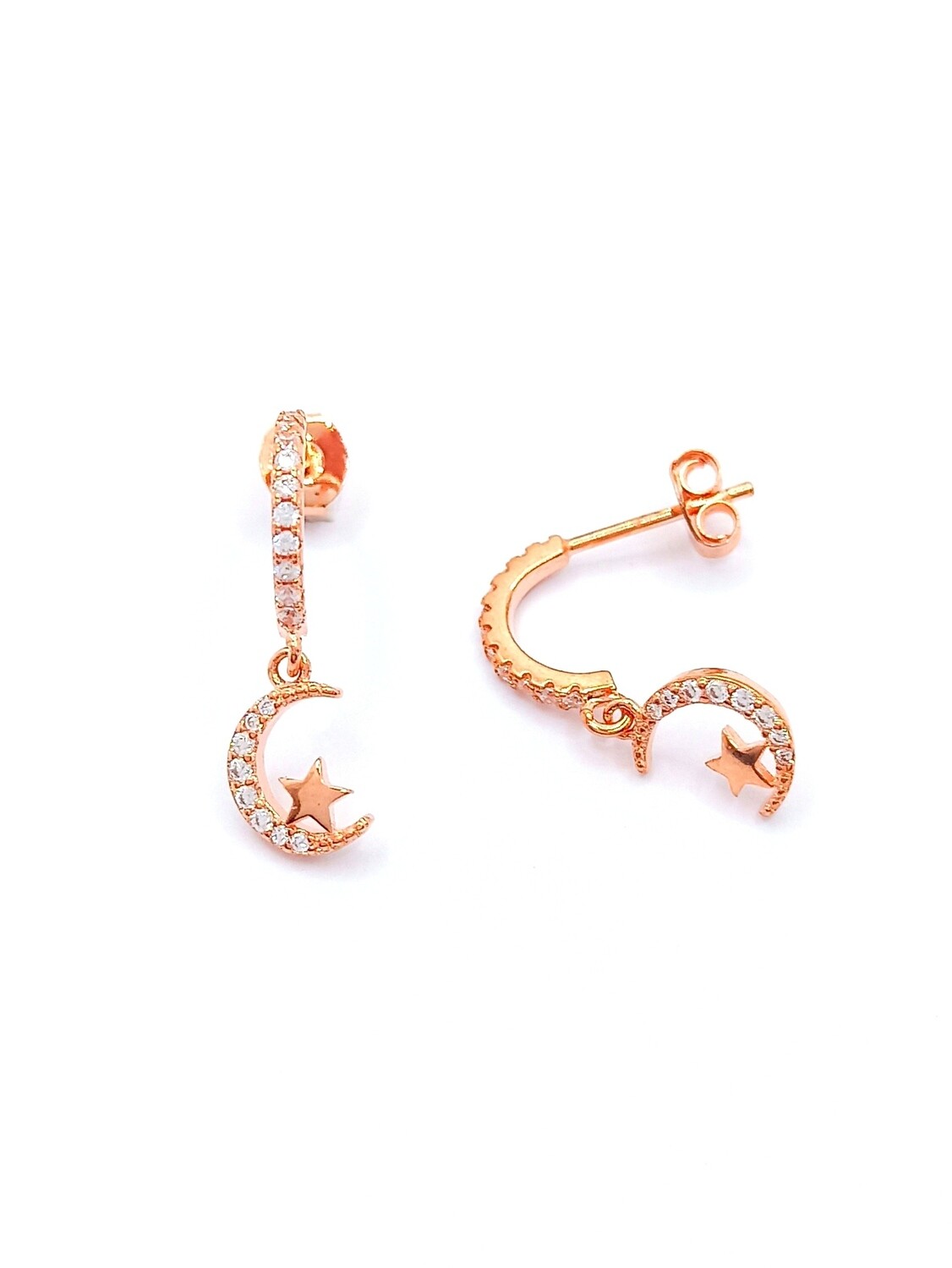 Silver 925 moon star stud earrings