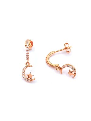 Silver 925 moon star stud earrings