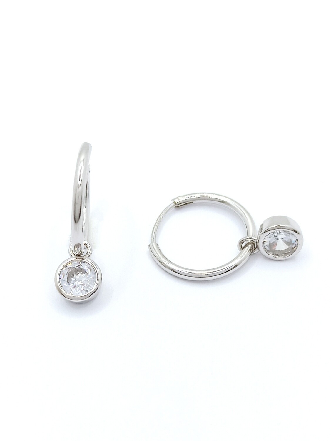 Silver 925 hoop earrings with round stone or moon design