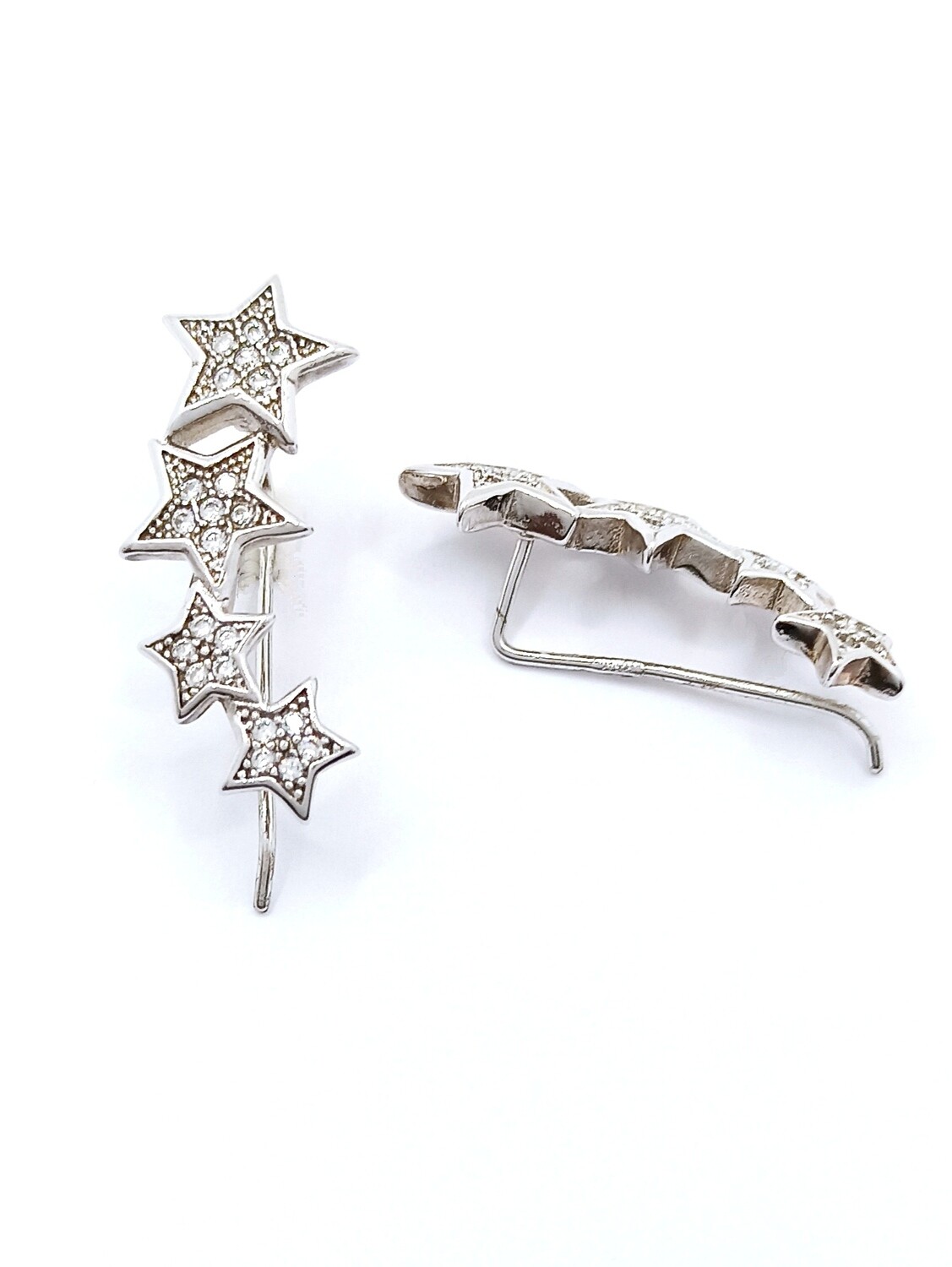 Silver 925 star ear climbers earrings
