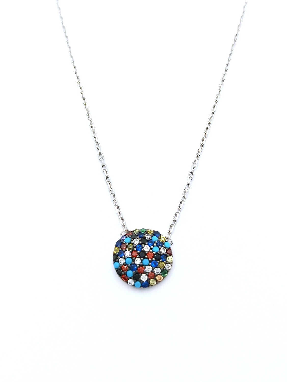 Silver 925 color stone round necklace, COLOR: White gold plated