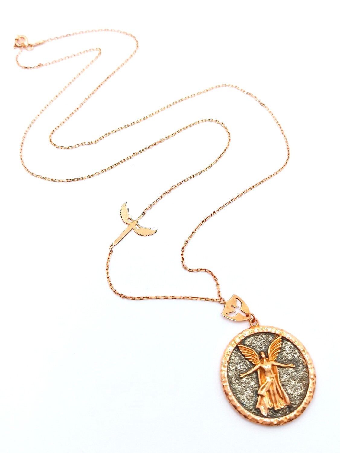 Silver 925 Archangel Michael Angel rose necklace