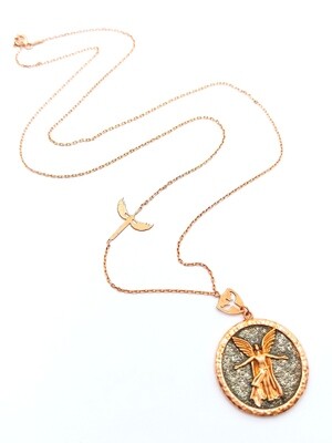 Silver 925 Archangel Michael Angel rose necklace