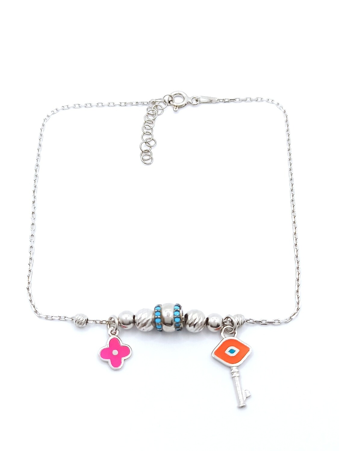 Silver 925 evil eye-key-fish-star-quadrifoglio anklet