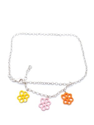 Silver 925 3 flower multi color anklet
