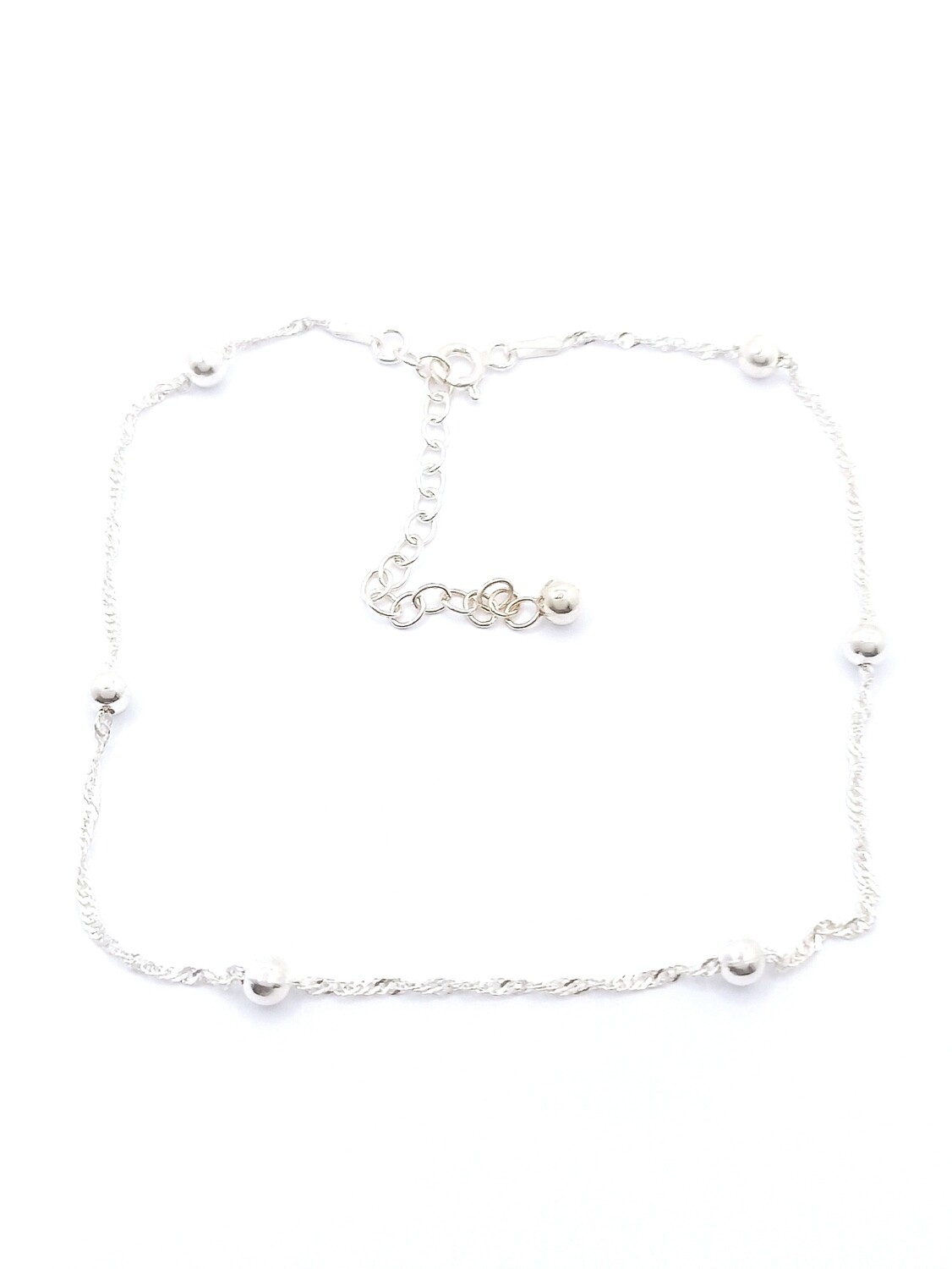 Silver 925 twisted chain ball anklet
