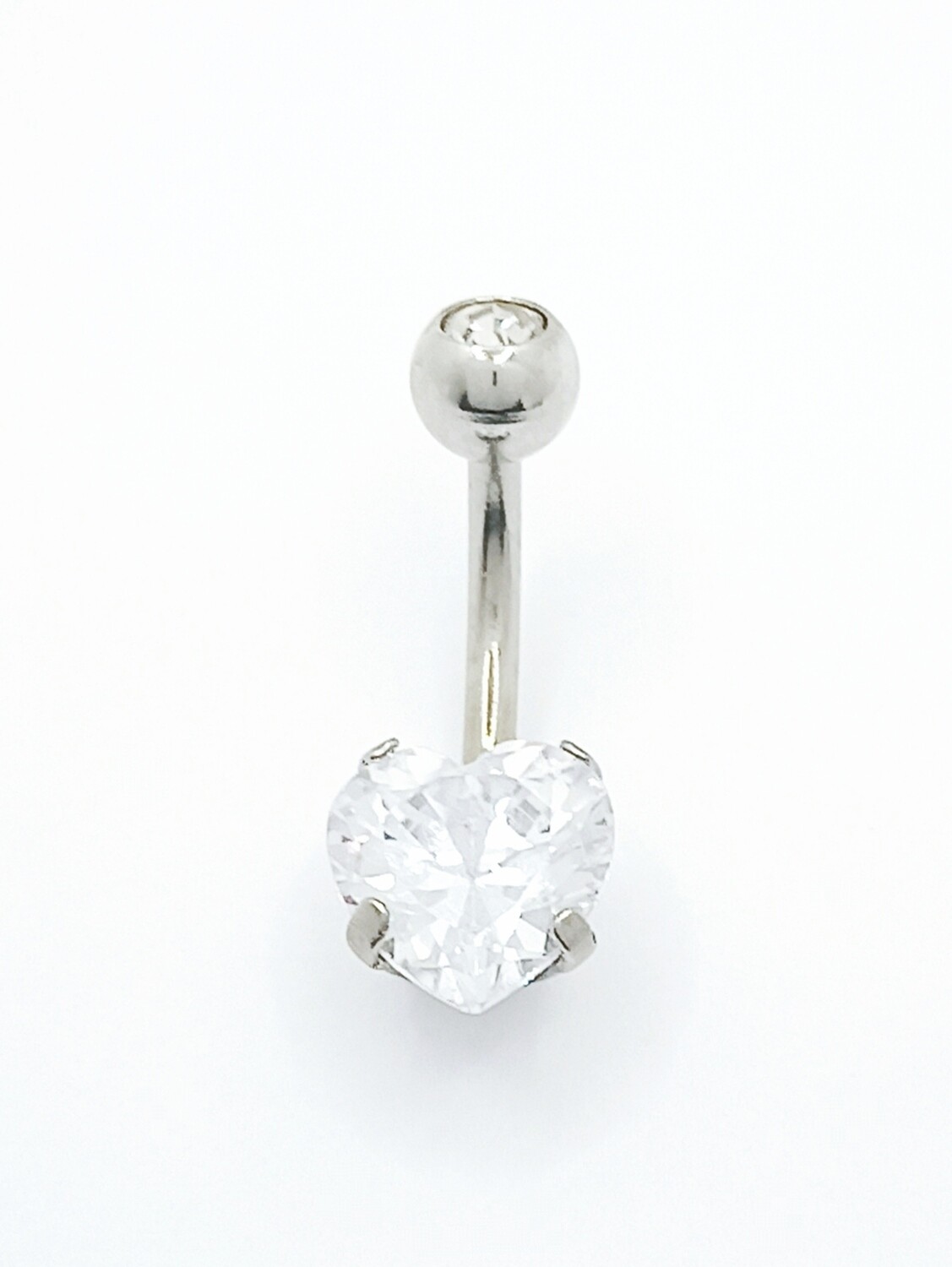 316L surgical steel heart Belly ring, MODEL-SIZE-STONE COLOR: 1 Single heart-0.8CM-White