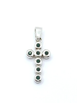 Silver 925 green stone cross pendant