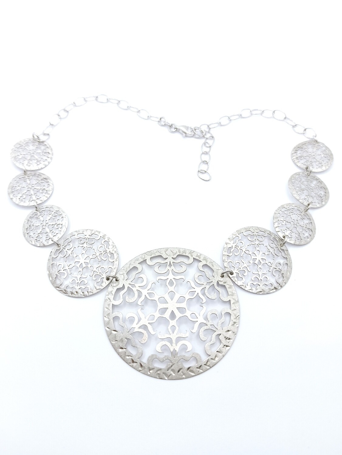 Silver 925 big circle diamond cut necklace