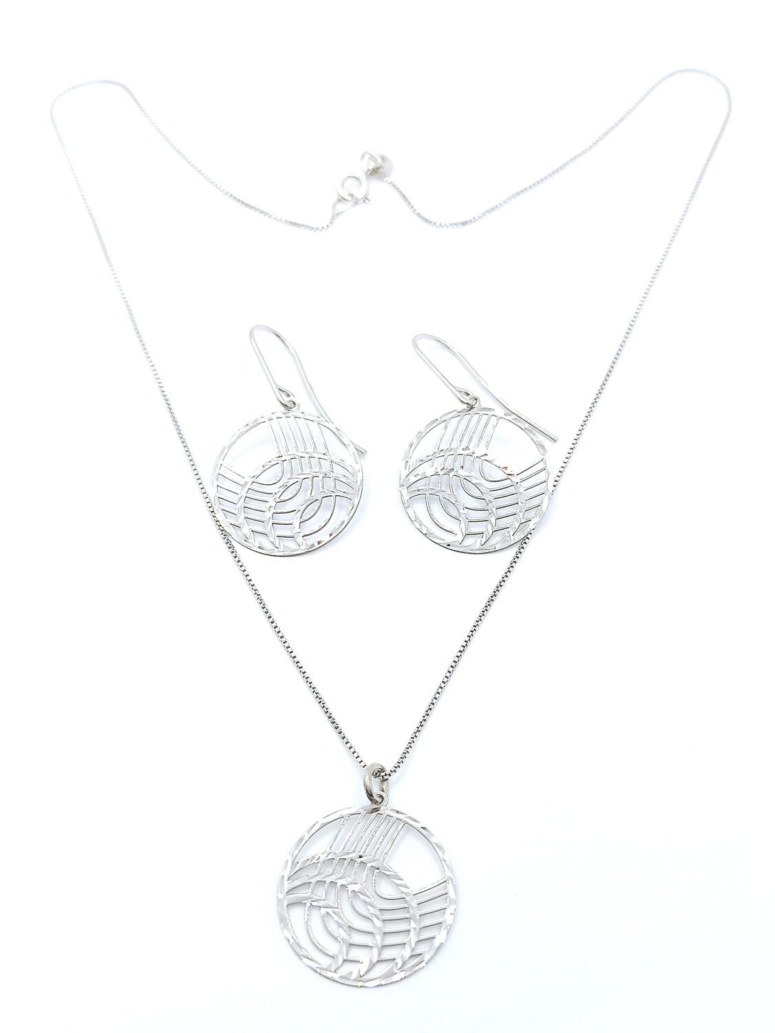 Silver 925 SET round diamond cut necklace