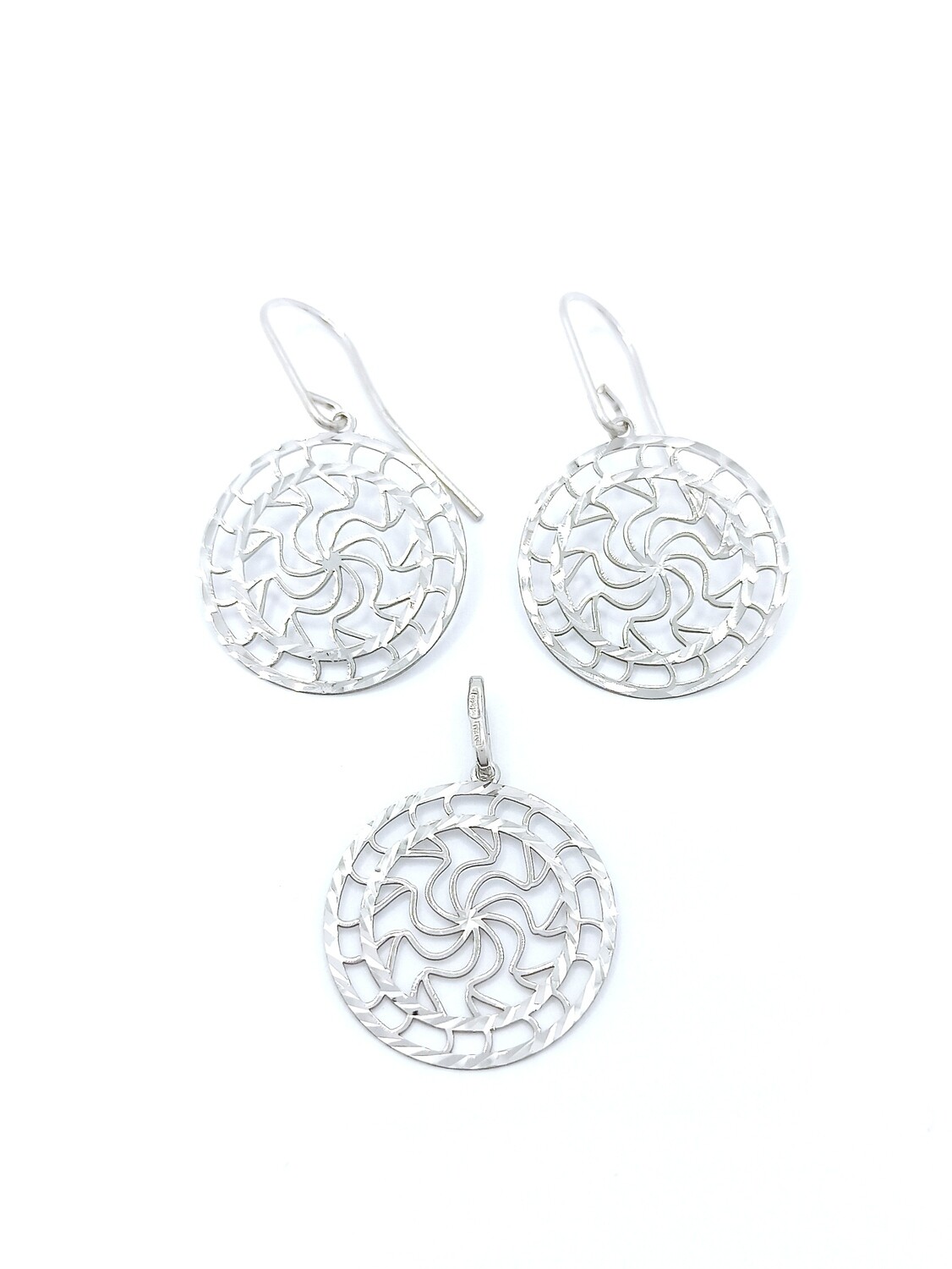 Silver 925 modern round diamond cut set