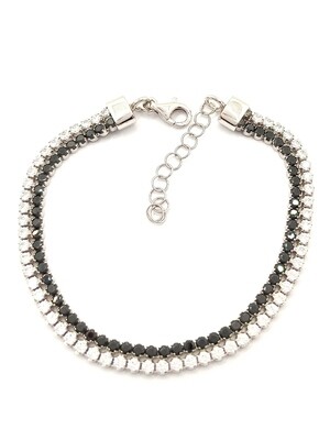 Silver 925 2 line stone riviera hand bracelet
