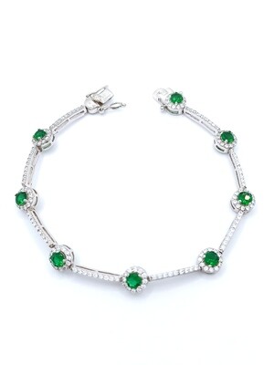 Silver 925 green and white stone riviera hand bracelet