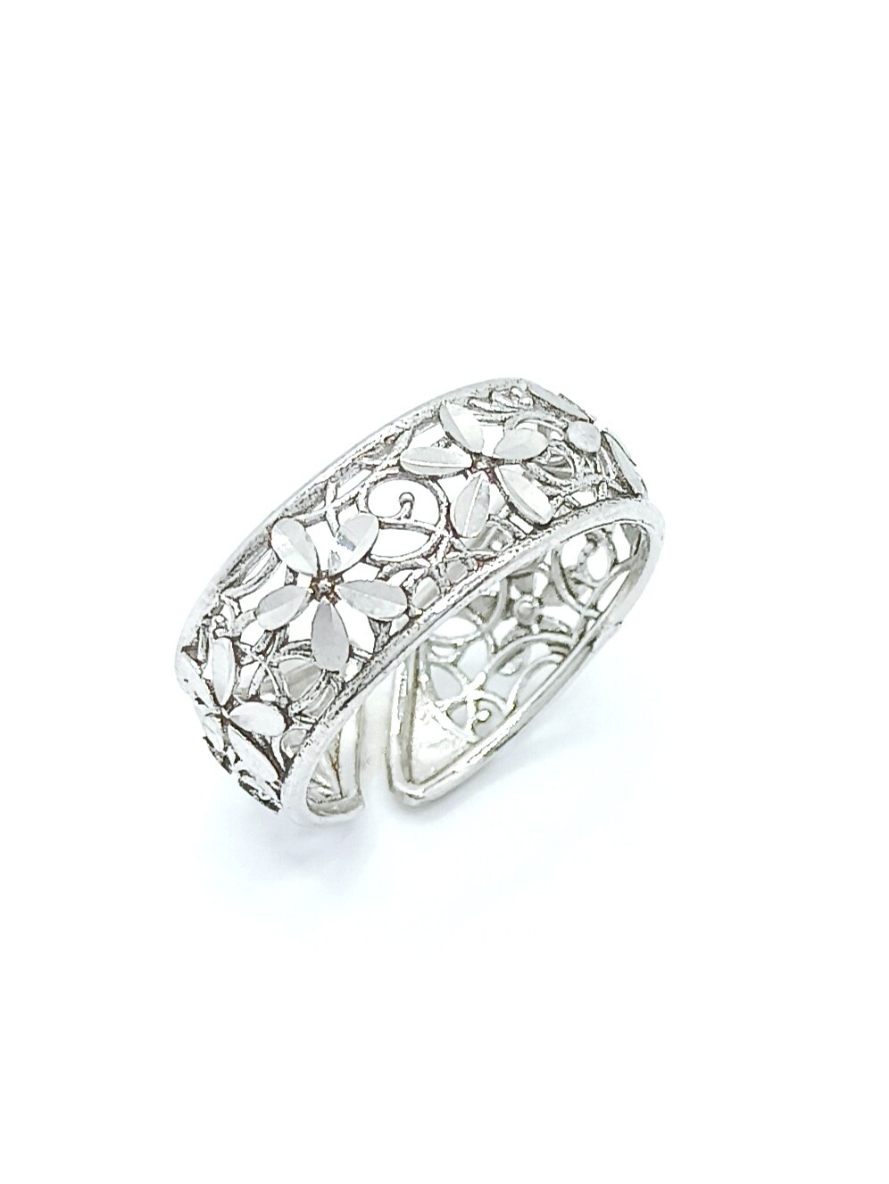 Silver 925 diamond cut flower ring