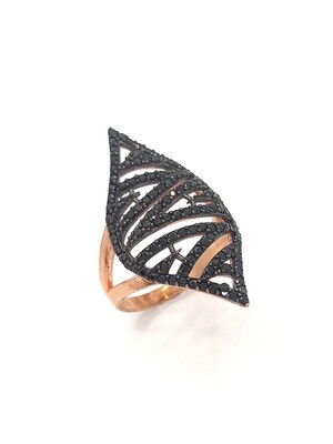 Silver 925 rose gold ring with black stones