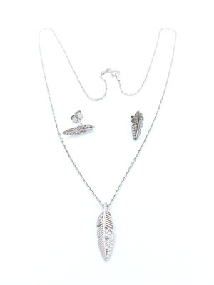 Silver 925 SET feather necklace &amp; earrings