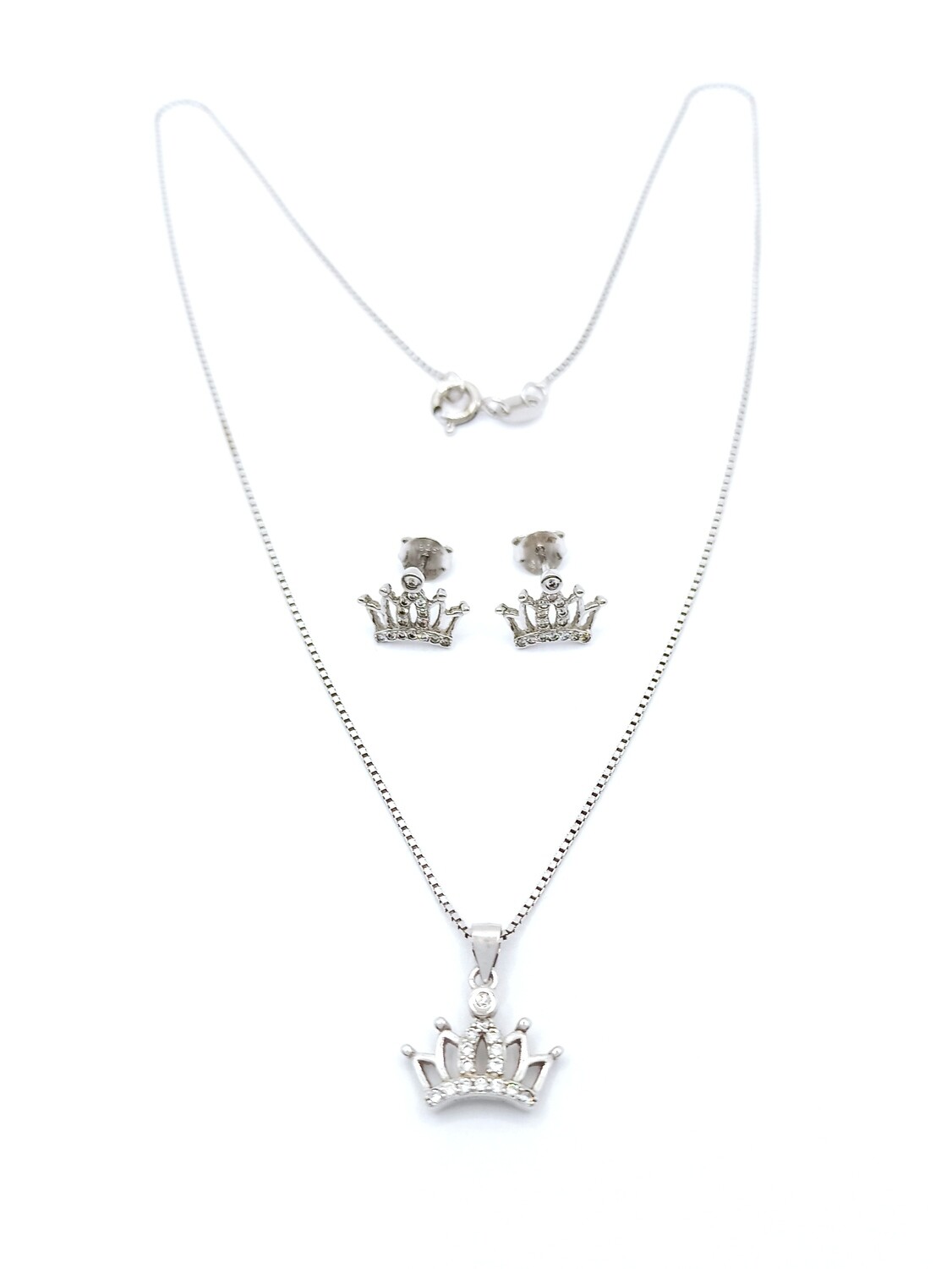 Silver 925 SET crown necklace &amp; earrings