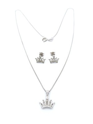 Silver 925 SET crown necklace &amp; earrings