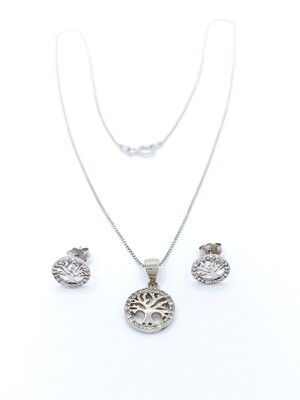 Silver 925 SET tree of life necklace and earrings