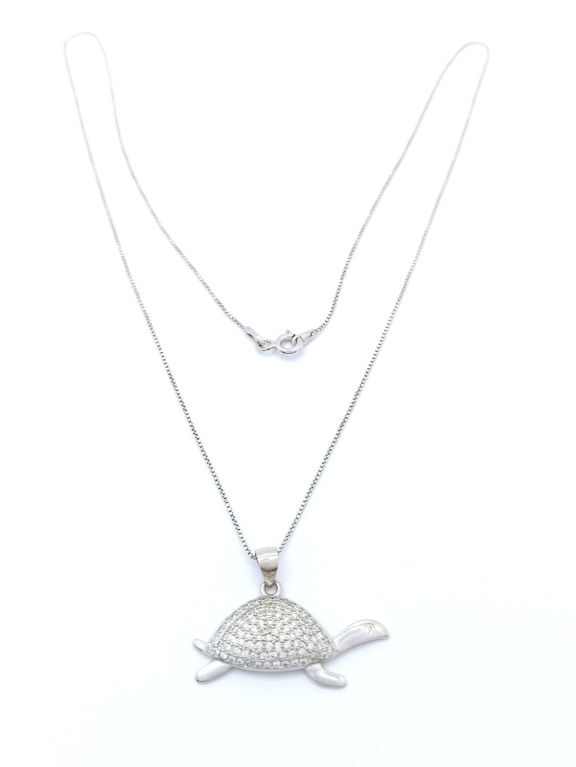 Silver 925 stone big turtle necklace