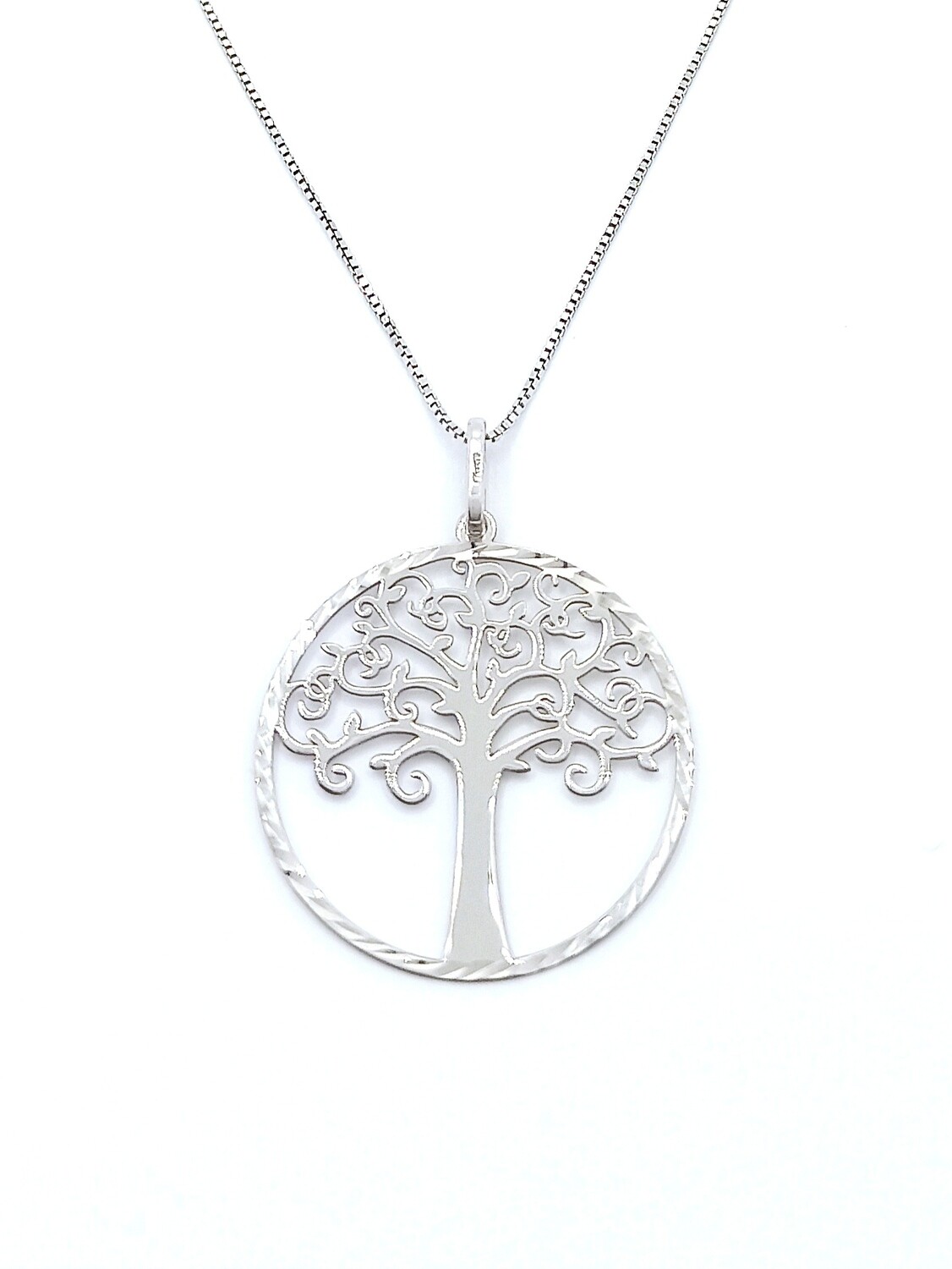 Silver 925 Tree Of Life diamond cut necklcace, COLOR-PENDANT SIZE-CHAIN LENGTH: 1 White gold plated-Size: 2.5cm-Chain Length: 45cm