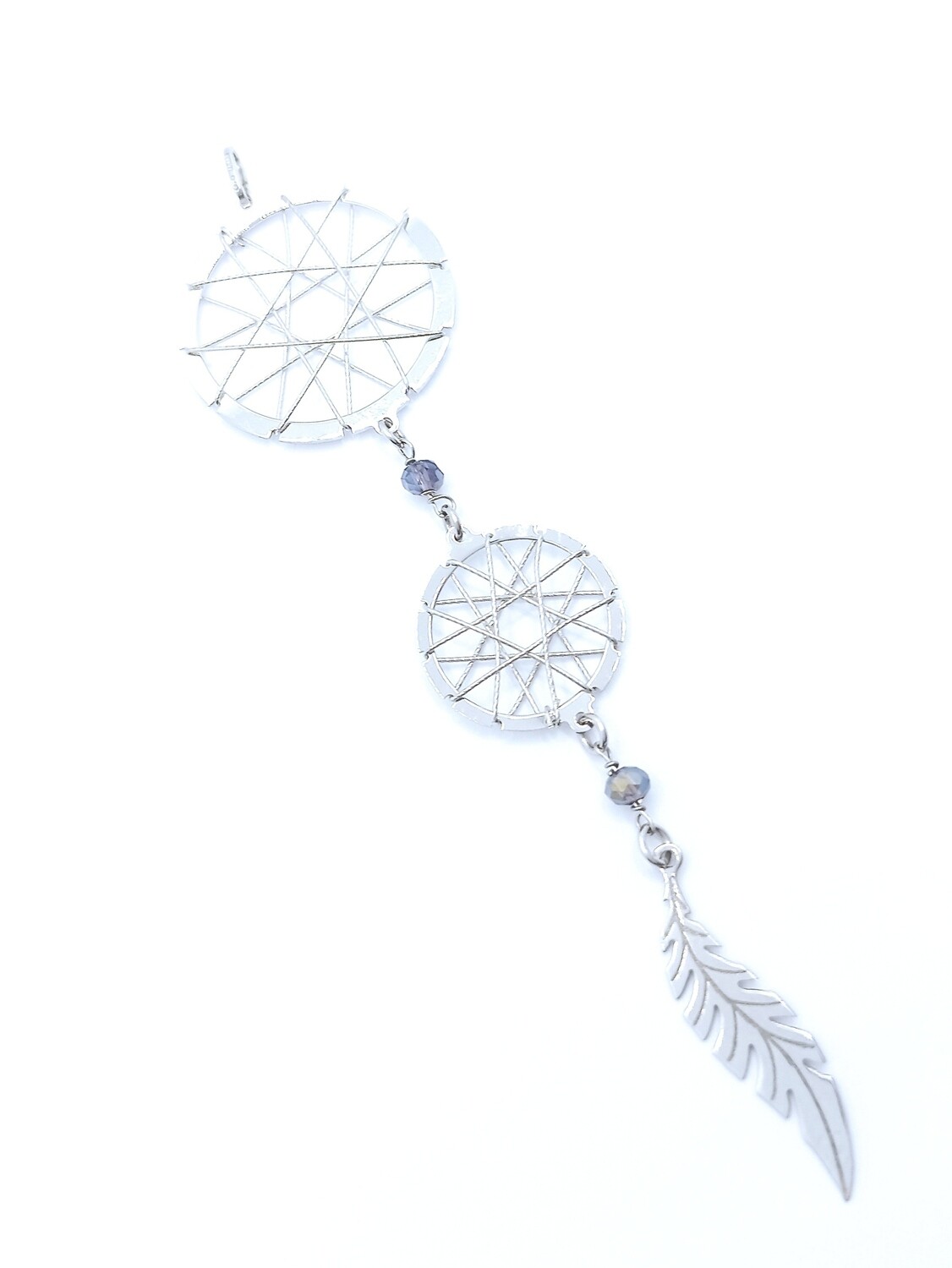 Silver 925 long double dreamcatcher pendant