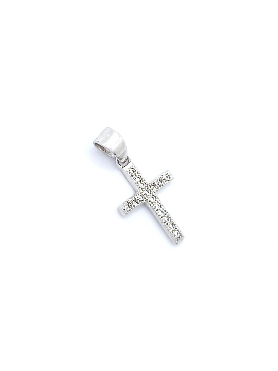 Silver 925 white stone cross pendant, MODEL-SIZE: 1 Pendant Lenght: 2cm-Width: 0.9cm
