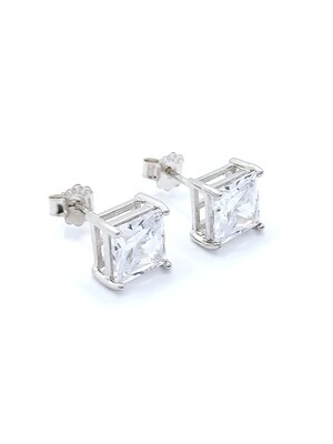 Silver 925 single square white zirconia earrings